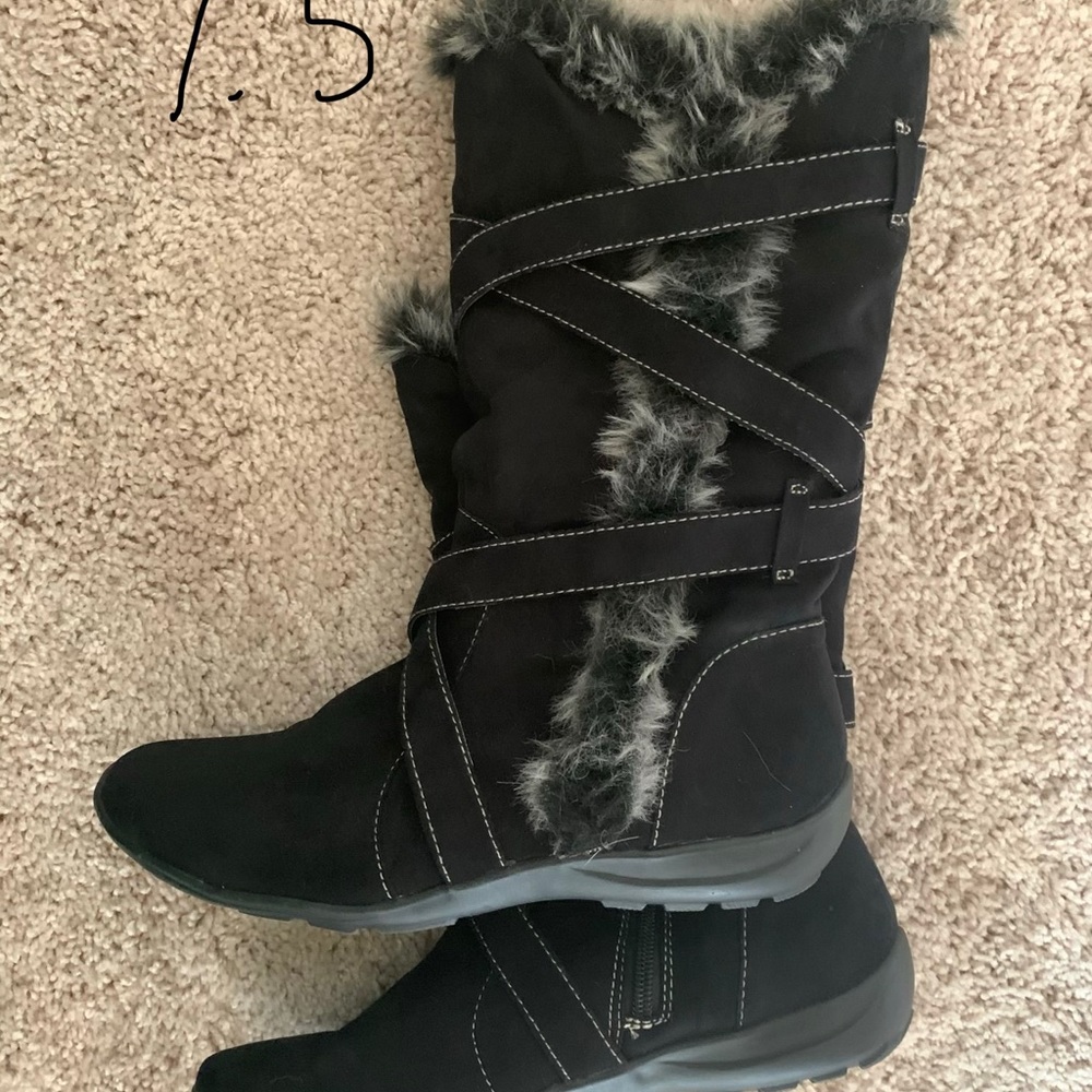 Black furr boots , mid calf length